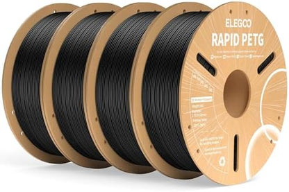 ELEGOO Rapid PETG Filament 1.75mm Black 4KG, High Speed 30-600mm/s 3D Printer Filament Dimensional Accuracy +/- 0.02 mm, 1kg Cardboard Spool(2.2lbs) Fits for Most FDM 3D Printers