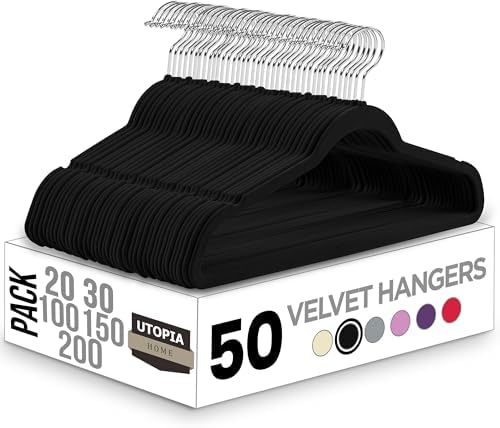 Utopia Home Velvet Hangers 50 Pack - Non-Slip Suit Hangers with 360 Degree Rotatable Hook - for Pants, Coats, Shirts & More (Black)