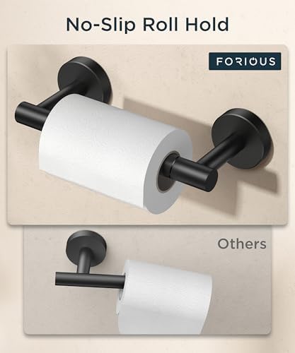 FORIOUS Toilet Paper Holder Wall Mount, Stainless Steel Rustproof Double Post Pivoting Tissue Roll Holder for Bathroom, Commercial Toilet Paper Dispenser, Matte Black