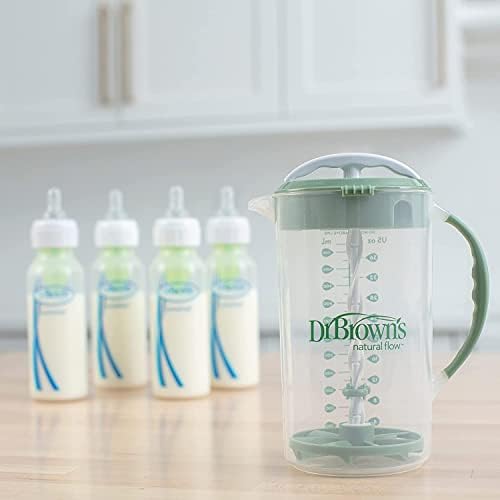 Dr. Brown's Baby Formula Mixing Pitcher 32oz, Olive with Anti-Colic Options+ Narrow Baby Bottles, 4 Pack, 8 oz