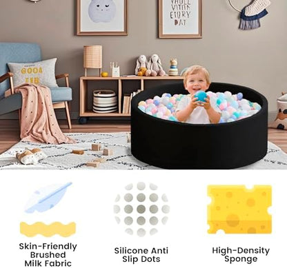 Ball Pit for Toddlers 35.43''x11.81 Baby Ball Pits Soft Memory Foam Ball Pit Round Kids Ball Pit Indoor Game Kids Play Ball Pool Ideal Gift for Girls and Boys (Black, NO Balls)