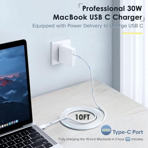 Mac Book Pro Charger - USB C Charger Fast Charger Power Adapter for USB C Port MacBook Pro/MacBook Air 16 15 14 13 inch, New iPad Pro and All USB C Device, Included 10FT Long USB C to C Charger Cable