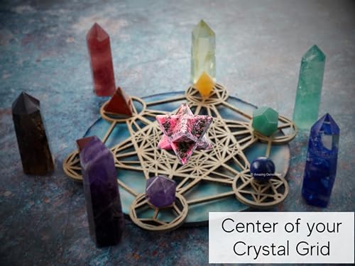 Amazing Gemstone Rhodonite Merkaba Crystal - 1.5 Inches Metaphysical Merkaba Star for Meditation - Energetic Tetrahedron Crystal and Healing Stones for Spiritual Growth and Healing (35-40mm)