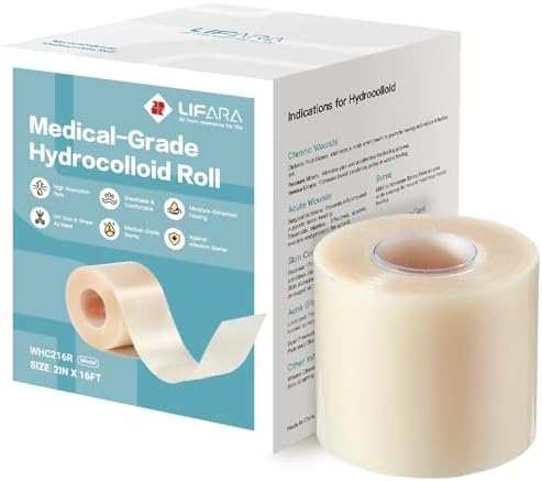 LIFARA Hydrocolloid Roll for Wound Care - Cut-to-Size, Extra Large Hydrocolloid Patch Bandages with Self-Adhesive, Ultra Absorbent, Flexible & Waterproof, First Aid Kit Essential (2in*16ft)