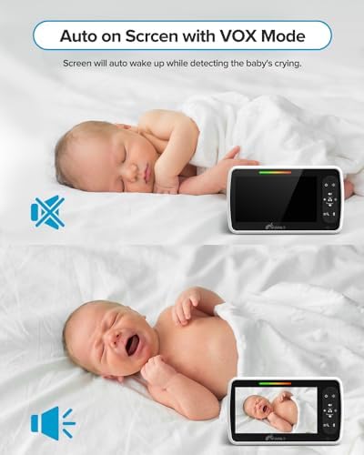 iFamily Baby Monitor - Large 5" Screen with 30Hrs Battery Life - Remote Pan-Tilt-Zoom;No WiFi, Two-Way Audio, Night Vision, Temperature, Lullabies, 960ft Long Range Baby Monitor with Camera and Audio