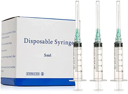 100Pack Disposable 5ml Syringe with 21G 1.5inch Needle Lab Supplies, Individually Packaged