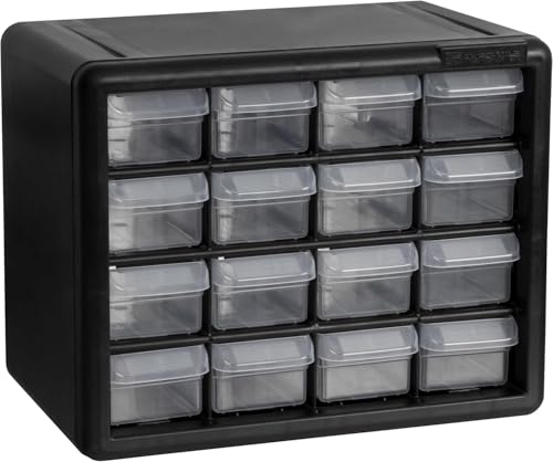 Akro-Mils 16-Drawer Plastic Drawer Storage Cabinet for Garage Organization, Beads, Makeup Organizer, Building Bricks Storage, Teacher Toolbox, 10-1/2-Inch W x 6-1/2-Inch D x 8-1/2-Inch H, 10116 Black