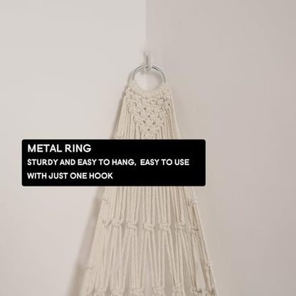 Stuffed Animal Storage Organizers Corner Hanging Net Stuffy Animal Hammock Macrame Toy Display Plush Toy Holder Wall, Kid Bedroom Decor Boho Nursery Playroom Organizer (Cream)