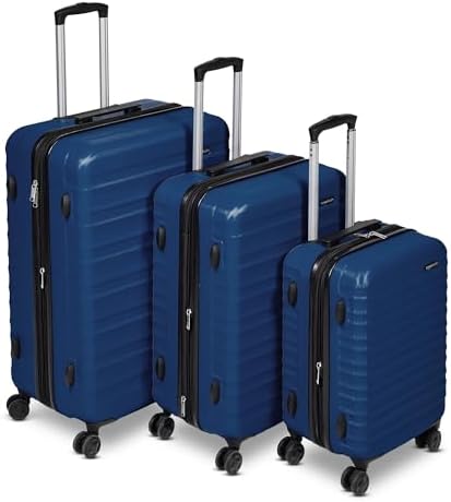 Amazon Basics 3-Piece Set (21", 26", 30"), Hardshell Suitcases With Wheels, Expandable For Up to 25% More Space, With Scratch-Resistant Surface, Four Multi-directional Wheels, Navy Blue