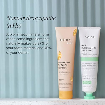 Boka Fluoride Free Toothpaste Nano Hydroxyapatite Toothpaste - Ela Mint, Orange Cream Flavor, 4 oz 2Pk US Manufactured