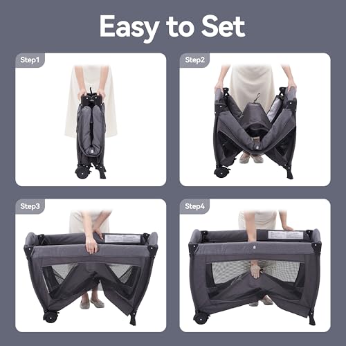 Pamo Babe Portable Playpen Foldable Playard for Baby and Toddler Mattress, Changing Table for Newborn Portable Playard