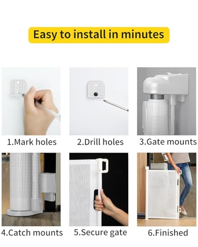 DEAR LOV Retractable Baby Gate, Mesh Baby Gate or Mesh Dog Gate, 33" Tall, Extends up to 55" Wide, Child Safety Gate for Doorways, Stairs, Hallways, Indoor/Outdoor (33"x55",White)