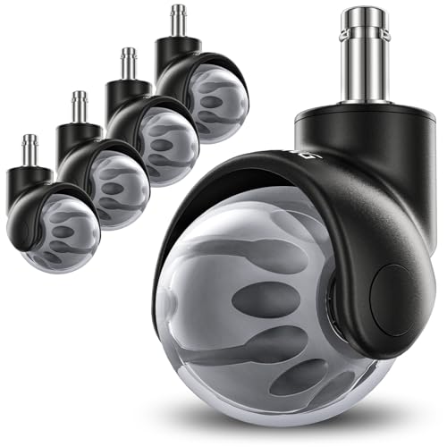 Lifelong Office Chair Wheels Replacement - 2 Inch Heavy Duty Rolling Chair Casters, Safe for All Floor and Carpet, Set of 5, Rubber Desk Chairs Wheels Universal Fit