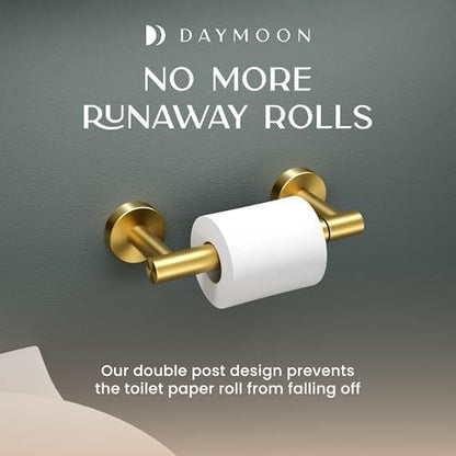 Day Moon™ Gold Toilet Paper Holder - Brushed Gold Toilet Paper Holder Wall Mount - Modern Toilet Paper Roll Holder - Gold Bathroom Toilet Paper Holder - Pivoting Toilet Paper Holder Gold