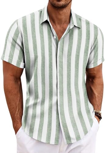 COOFANDY Men's Linen Shirts Short Sleeve Casual Shirts Button Down Shirt for Men Beach Summer Wedding Shirt