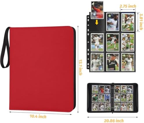 9 Pocket Card Binder, Premium Zip Trading Card Binder, 720 Double Sided Pocket PU Card Collection Binder, Collector Card Album, Card Folder for MTG, TCG, Sports Cards, Game Cards (RED)