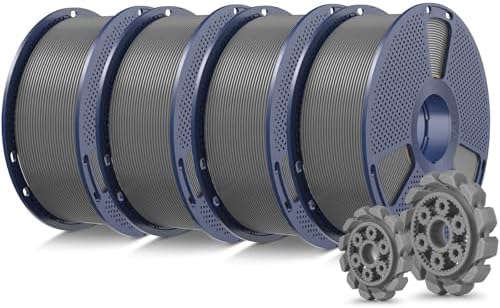 SUNLU PLA+2.0 3D Printer Filament Bundle, 4KG Upgrade PLA+ Filament 1.75mm, Tougher and Stronger, Dimensional Accuracy +/-0.02mm, 1KG per Spool, 4 Packs, 4KG Total, Grey