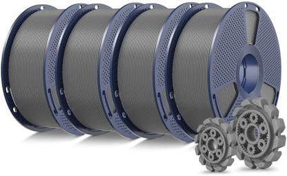 SUNLU PLA+2.0 3D Printer Filament Bundle, 4KG Upgrade PLA+ Filament 1.75mm, Tougher and Stronger, Dimensional Accuracy +/-0.02mm, 1KG per Spool, 4 Packs, 4KG Total, Grey