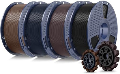 SUNLU PLA+2.0 3D Printer Filament Bundle, 4KG Upgrade PLA+ Filament 1.75mm, Dimensional Accuracy +/-0.02mm, 1KG per Spool, 4 Packs, 4KG Total, Black+Roasted Chestnut+Midnight+Coffee Brown