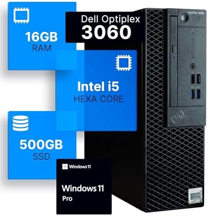 Dell Optiplex 3060 Desktop Computer | Intel i5-8500 (3.2) | 16GB DDR4 RAM | 500GB SSD Solid State | Windows 11 Professional | Home or Office PC (Renewed)