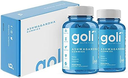 Goli Ashwagandha & Vitamin D Gummy 120 Count - Relax. Restore. Unwind. (Mixed Berry, KSM-66, Vegan, Plant Based, Non-GMO, Gluten-Free & Gelatin Free), Pack of 2
