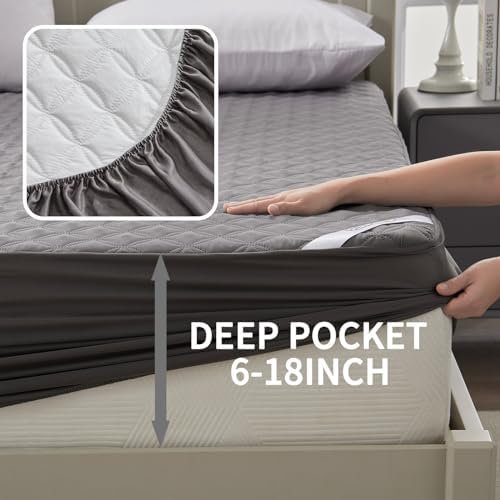 BEDLORE Waterproof Mattress Protector, Noiseless Queen Size Mattress Pad with Deep Pocket Fitted Up to 6"-18", Soft Breathable Dirt-Proof Bed Mattress Cover Washable Bedroom, Hotel (Gray)