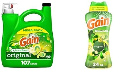 Gain Liquid Laundry Detergent Bundle: Original Scent, 107 Loads 154 oz + Fireworks In-Wash Scent Booster Beads, Original, 24 oz