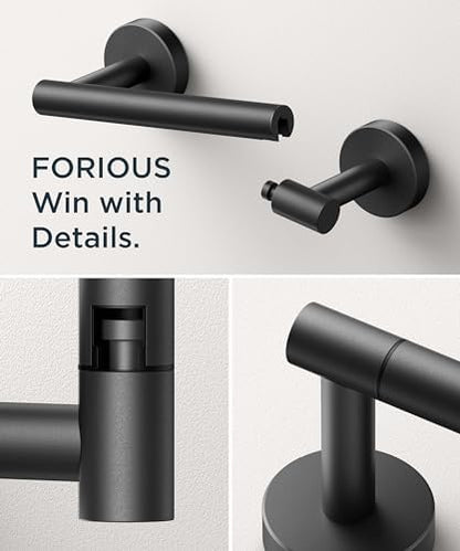 FORIOUS Toilet Paper Holder Wall Mount, Stainless Steel Rustproof Double Post Pivoting Tissue Roll Holder for Bathroom, Commercial Toilet Paper Dispenser, Matte Black