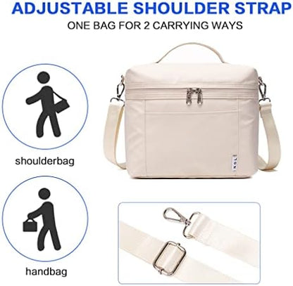 NOL Natural Organic Lifestyle Insulated Lunch Bags for Women Cooler Bag Lightweight Nylon Waterproof Lunch Box For Work（Medium, Cream
