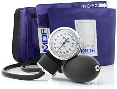 MDF Instruments, Calibra Aneroid Premium Professional Sphygmomanometer, Blood Pressure Monitor with Adult Cuff & Carrying Case, Lifetime Calibration, White Dial, Purple Cuff, MDF808M08