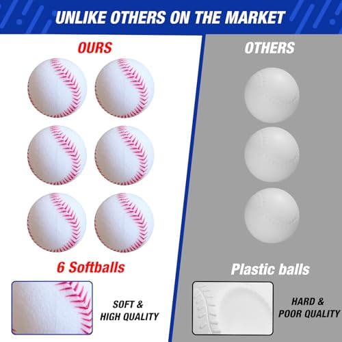 3-in-1 Baseball Set for Kids 3-5 - Tee Ball Stand, Hanging Tee, Ball Launcher and 6 Softballs - Adjustable Height, Indoor/Outdoor Sport Gifts for Boys, Blue