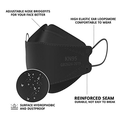 LEVENIS KN95 Face Masks 50 Pack, Breathable Comfortable and Disposable KN95 Mask, Black