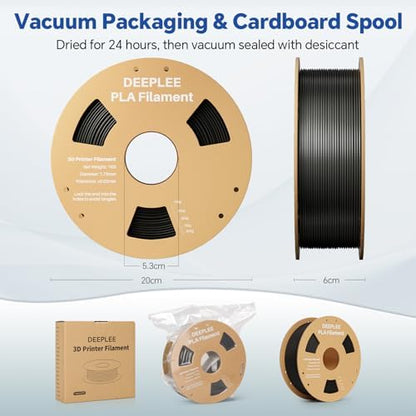 DEEPLEE PLA 1.75mm 3D Printer Filament, Dimensional Accuracy +/- 0.02mm, Neatly Wound, No Clogging, Vacuum Package, Fits for Most FDM 3D Printers, Cardboard Spool 4kg Black