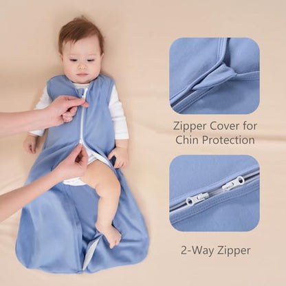 Baby Sleep Sack 6-12 Months, 100% Cotton Sleeping Sack for Newborn and Infant, 3 Pack Baby Wearable Blanket, 0.5 Tog Lightweight Double Zipper Sleep Bag Cyan