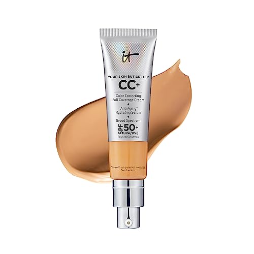IT Cosmetics CC+ Cream - Full-Coverage Foundation With SPF 50, Color Corrector & Anti-Aging Serum, Formulated With Niacinamide & Hyaluronic Acid, Natural Finish, For All Skin Types, 1.08 fl oz