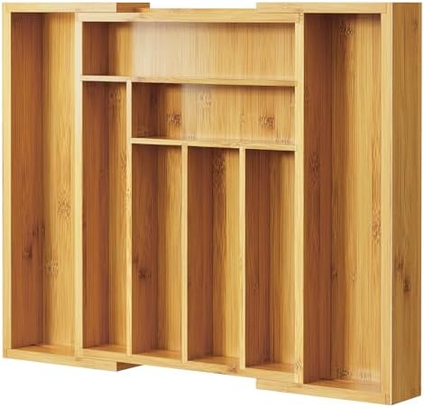 Pipishell Bamboo Silverware Organizer, Expandable Cutlery Tray, Utensil Drawer Organizer in Kitchen for Spoons Forks Knives, Multipurpose Use, Natural, Large