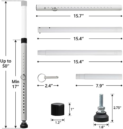 DIIG Sliding Door Security Bar，17.7-50.5inch Adjustable Locking Window Safety Bar with Rubber Tips,Diameter 1inch Window Security Bar for Home Apartment Travel (White)