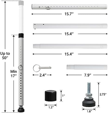 DIIG Sliding Door Security Bar，17.7-50.5inch Adjustable Locking Window Safety Bar with Rubber Tips,Diameter 1inch Window Security Bar for Home Apartment Travel (White)