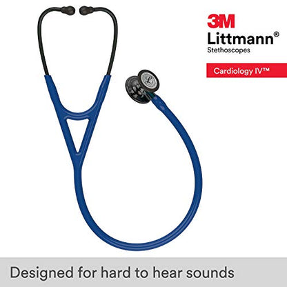 3M Littmann Cardiology IV Diagnostic Stethoscope, 6202, More Than 2X as Loud, Weighs Less, Stainless Steel High Polish Smoke-Finish Chestpiece, 27" Navy Tube, Blue Stem, Black Headset