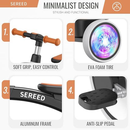 SEREED Colorful Lighting Toddler Tricycle for 2-5 Years Old Boys, Adjustable Seat&Handlebar Trike, Removable Basket, Birthday Gift Idea for Kids Ages 2+ (Black)