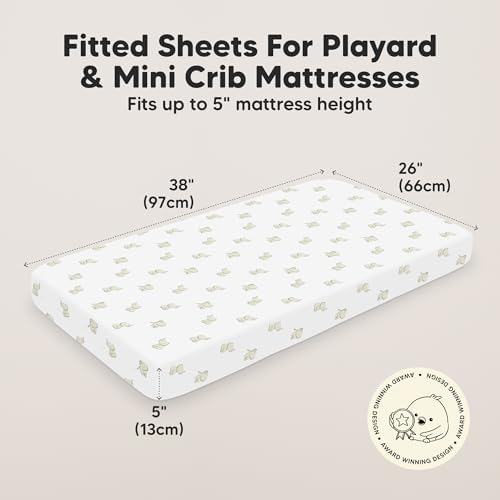 2-Pack Mini Crib Sheets Fitted - 38x26 Pack N Play Sheets for Pack and Play Mattress, Organic Cotton, Soft & Breathable Playard Bedding, Neutral Mini Toddler Bed Cover for Boys, Girls (Elly)