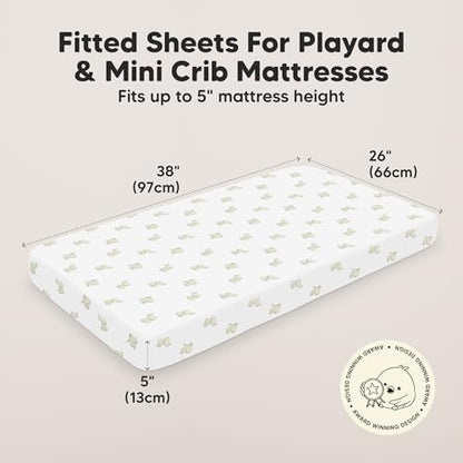 2-Pack Mini Crib Sheets Fitted - 38x26 Pack N Play Sheets for Pack and Play Mattress, Organic Cotton, Soft & Breathable Playard Bedding, Neutral Mini Toddler Bed Cover for Boys, Girls (Elly)