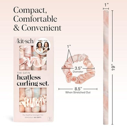 Kitsch Satin Heatless Curling Set – Heatless Hair Curler for Women, Hair Curler to Sleep In - with 2 Satin Scrunchies for Overnight Curls – No Heat Damage Styling with Heatless Curler - Sunset Tie Dye
