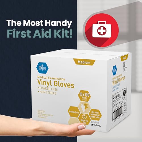 MED PRIDE Medpride Medical Vinyl Examination Gloves | Latex and Powder Free | Disposable, Ultra-Strong, Clear (1000, Medium (Pack of 1000))