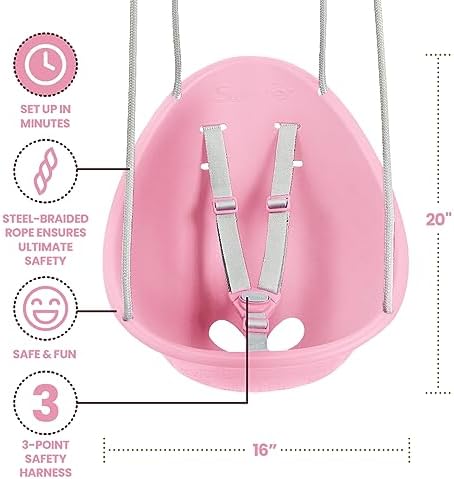 Swurfer Coconut Toddler Swing – Comfy Baby Swing Outdoor, 3- Point Adjustable Safety Harness, Secure, Safe Quick Click Locking System, Blister-Free Rope, Easy Installation, Ages 6-36 Months