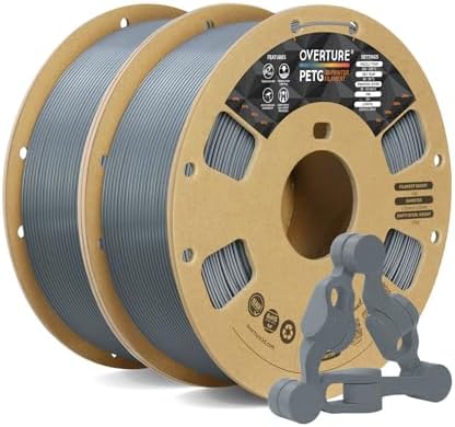 OVERTURE 2KG Bundle PETG 3D Printer Filament 1.75mm, Neatly Wound Durable PETG 2 Pack 1kg(2.2lbs), Strong Toughness Filament, Dimensional Accuracy +/- 0.02mm, Fit Most FDM Printers (Light Gray*2)