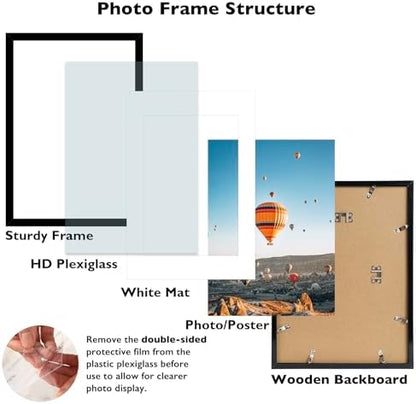 16.5x23.4 A2 Picture Frame Black with 11.7x16.5 A3 Mat, Display Photo 11.7x16.5 with Mat or 16.5 x 23.4 Without Mat, Wall Hanging Large Frame with Plexiglass, Black
