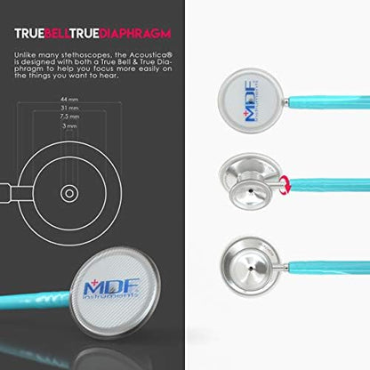 MDF Instruments, Acoustica Lightweight Stethoscope for Doctors, Nurses, Students, Home Health Use, Adult, Dual Head, Pastel Blue Tube, Silver Chestpiece-Headset, MDF747XP03