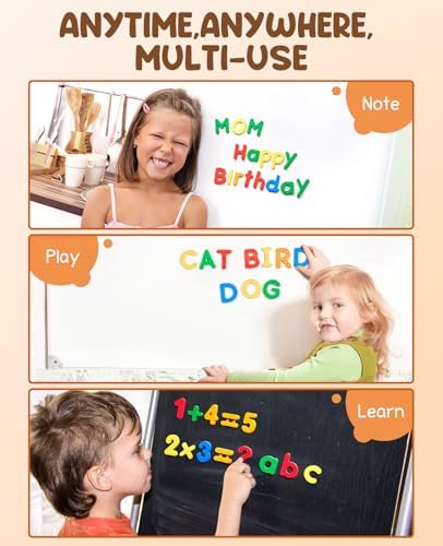 JoyCat 104 Pieces Magnetic Letters Numbers Alphabet Fridge Magnets ABC 123 Preschool Educational Learning Plastic Colorful Toy Set Uppercase Lowercase Math Symbols for Toddlers Kids