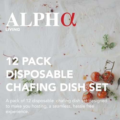12 Pack - Disposable Chafing Dish Buffet Set, Welded Body Food Warmers for Parties, 2hr Fuel Cans Complete Set, Half Size Pans, Warming Trays